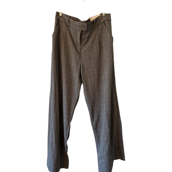 American Eagle Womens Wide Leg Stretch Trousers Size 14 32W High-Rise Gray Plaid - Picture 10 of 10